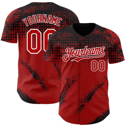 Custom Black Red-White Splash Grunge Fragment Authentic Baseball Jersey - Main View