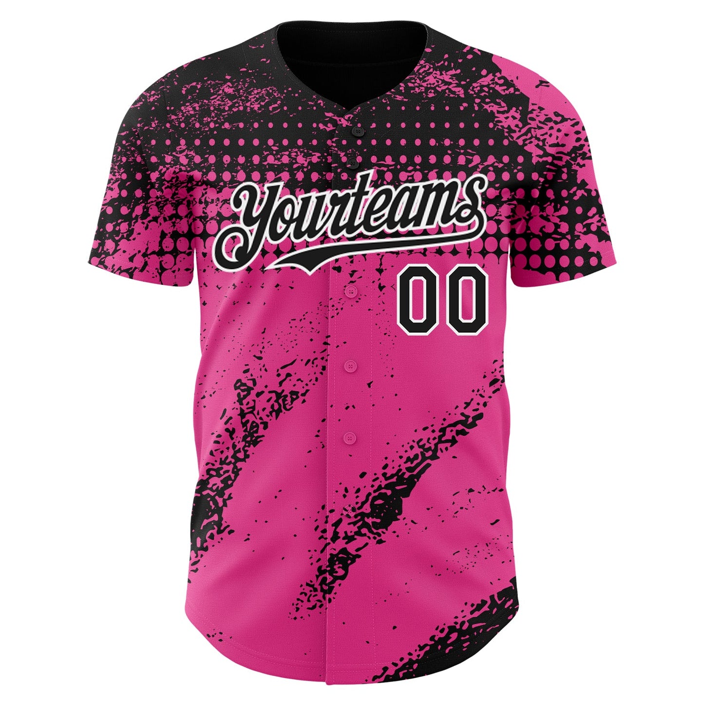 Custom Black Pink-White Splash Grunge Fragment Authentic Baseball Jersey view 2