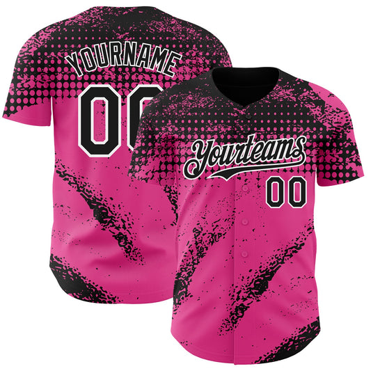 Custom Black Pink-White Splash Grunge Fragment Authentic Baseball Jersey - Main View