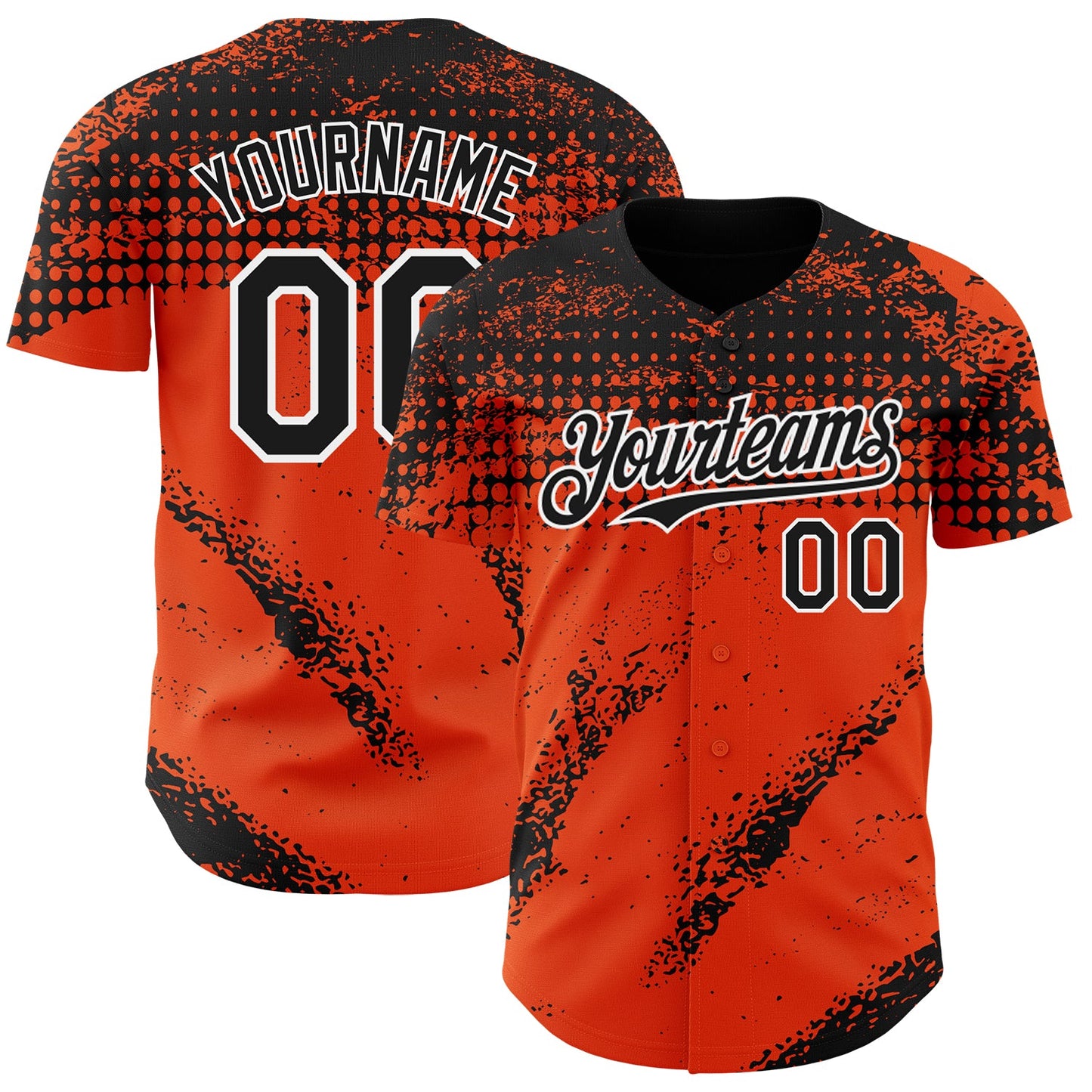 Custom Black Orange-White Splash Grunge Fragment Authentic Baseball Jersey - Main View