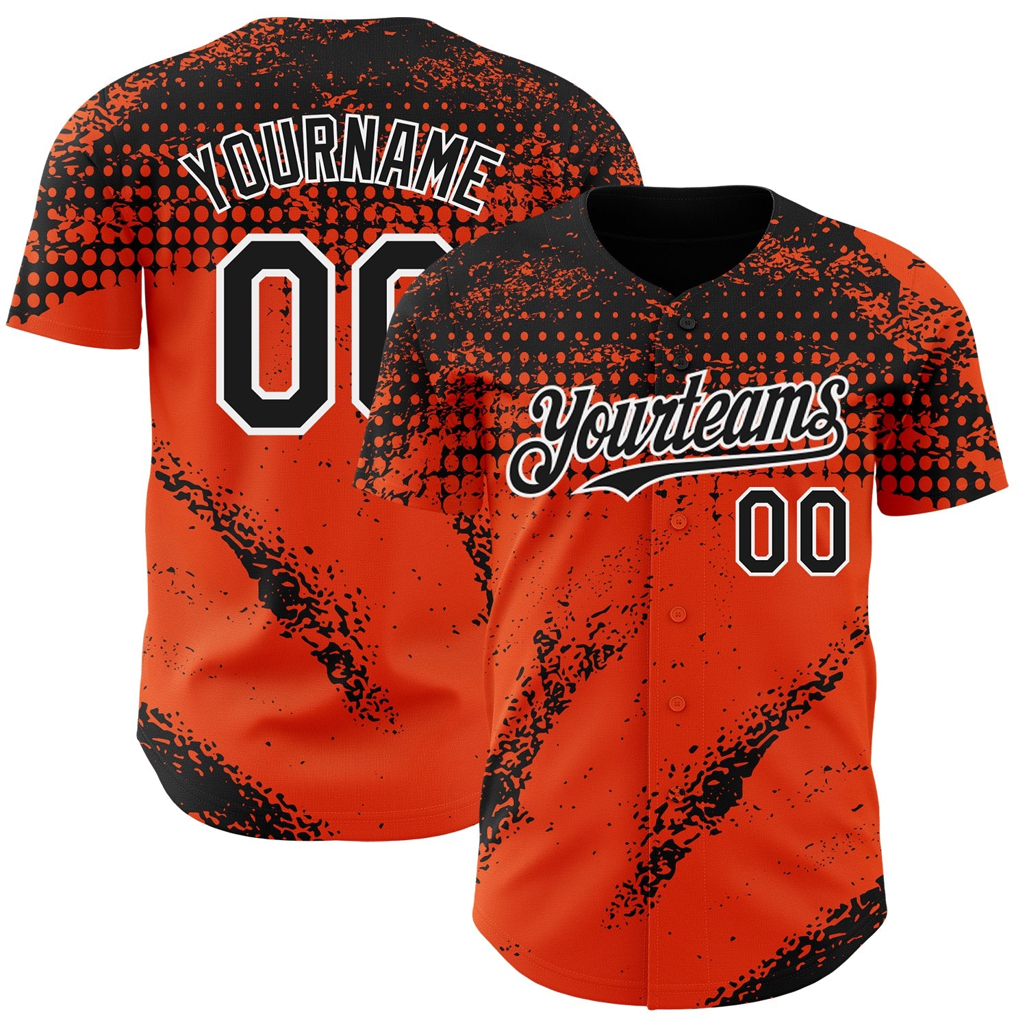 Custom Black Orange-White Splash Grunge Fragment Authentic Baseball Jersey - Main View