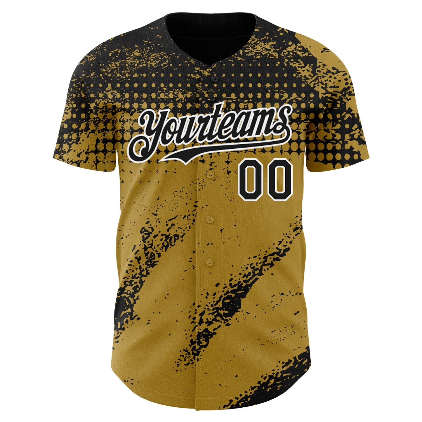 Custom Black Old Gold-White Splash Grunge Fragment Authentic Baseball Jersey view 2