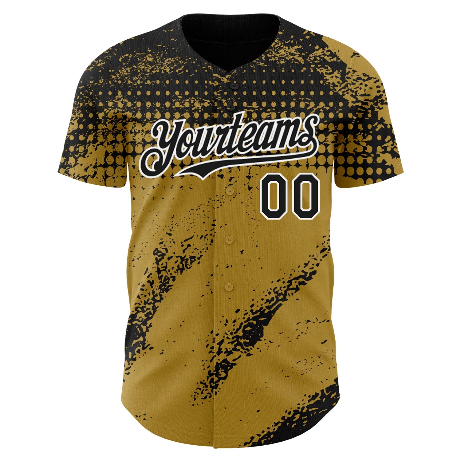 Custom Black Old Gold-White Splash Grunge Fragment Authentic Baseball Jersey view 2