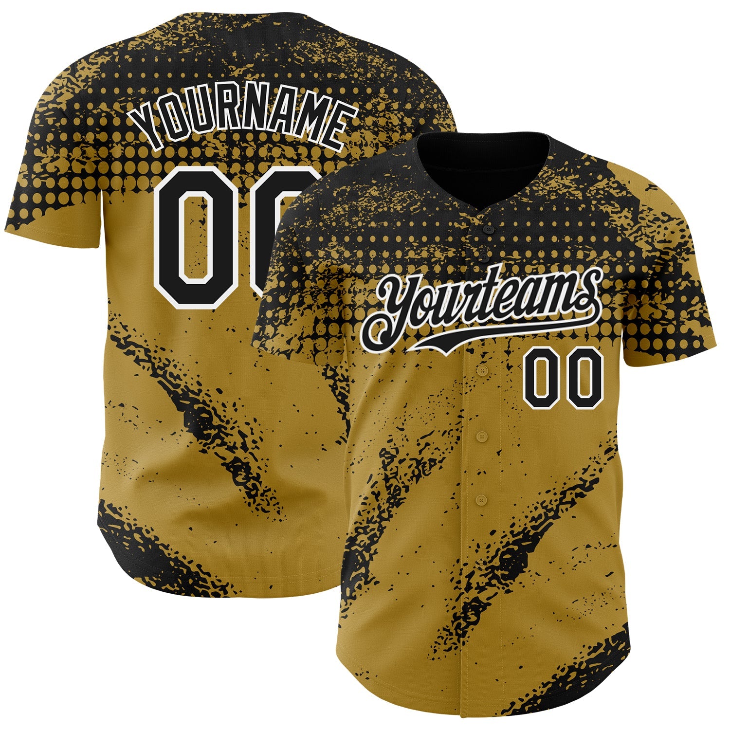 Custom Black Old Gold-White Splash Grunge Fragment Authentic Baseball Jersey - Main View