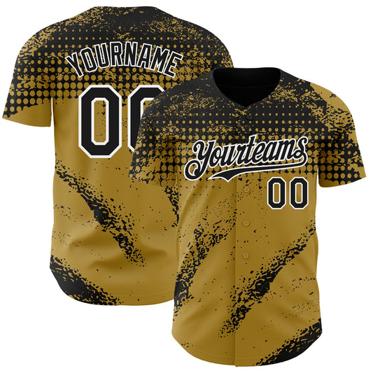 Custom Black Old Gold-White Splash Grunge Fragment Authentic Baseball Jersey - Main View