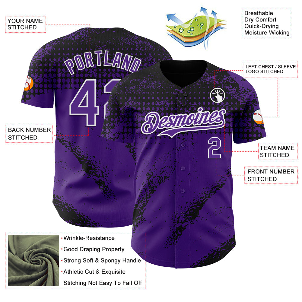 Custom Black Purple-White Splash Grunge Fragment Authentic Baseball Jersey view 3