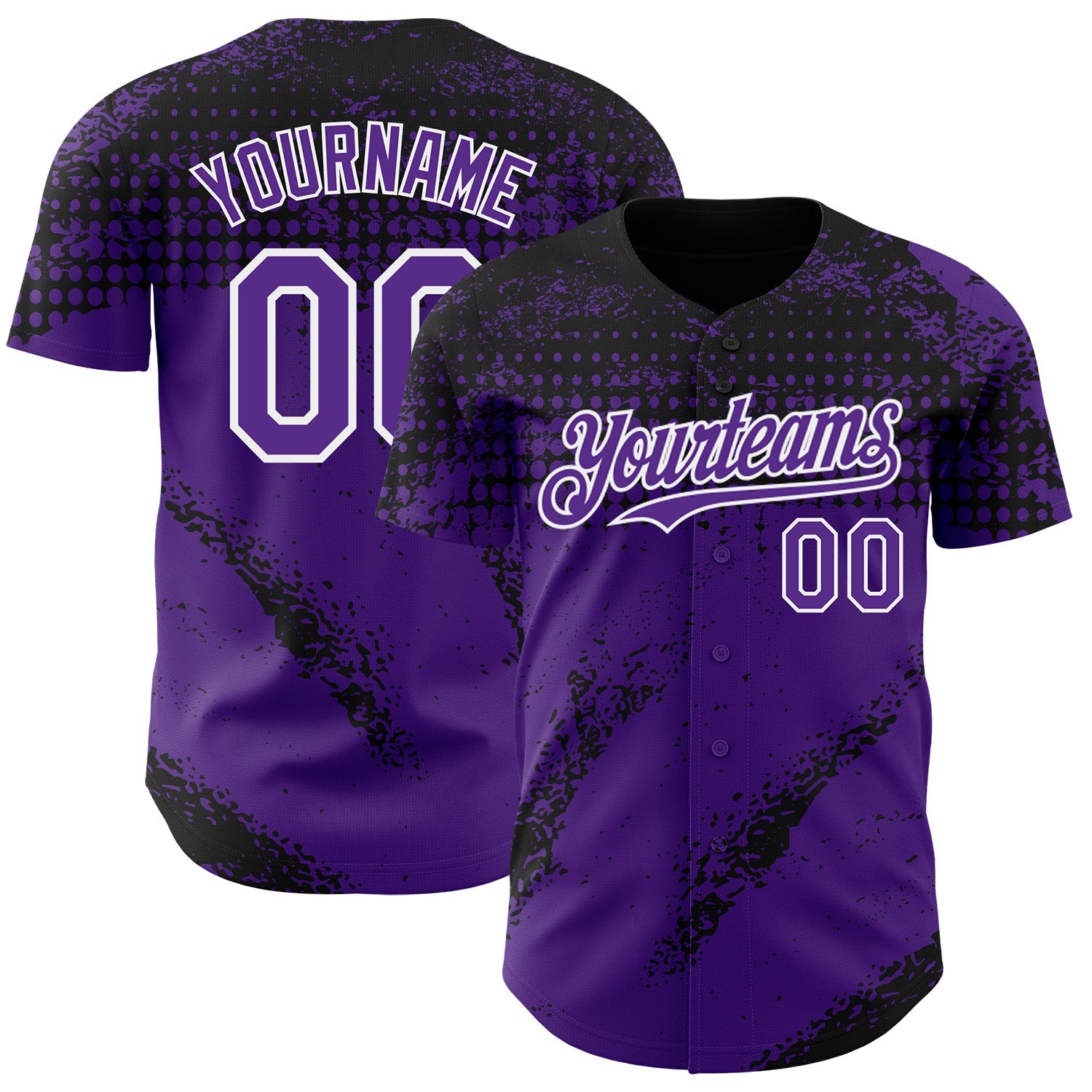 Custom Black Purple-White Splash Grunge Fragment Authentic Baseball Jersey - Main View