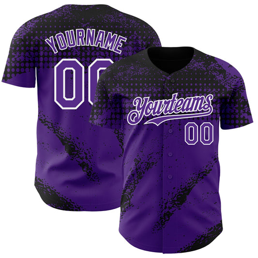 Custom Black Purple-White Splash Grunge Fragment Authentic Baseball Jersey - Main View