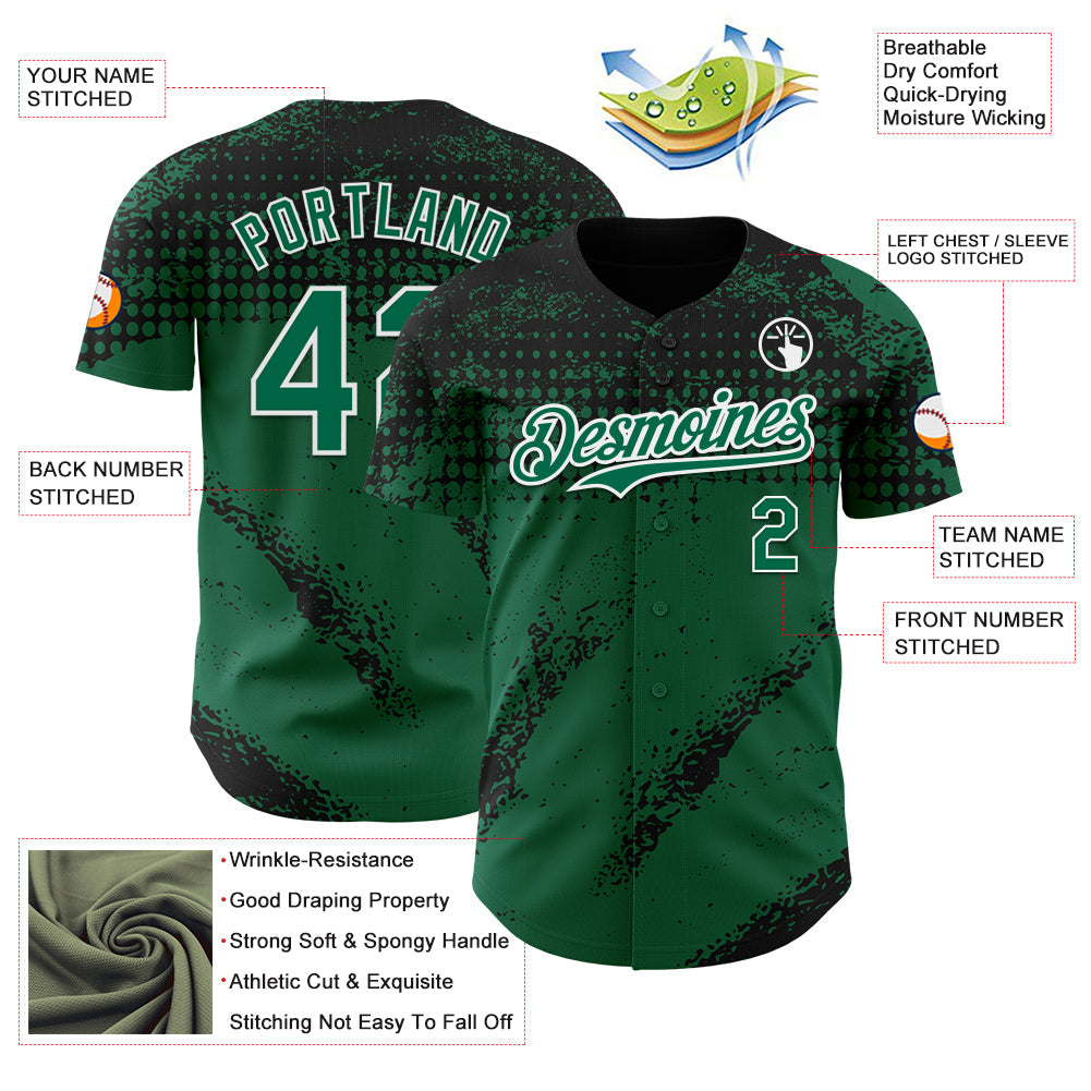 Custom Black Kelly Green-White Splash Grunge Fragment Authentic Baseball Jersey view 3