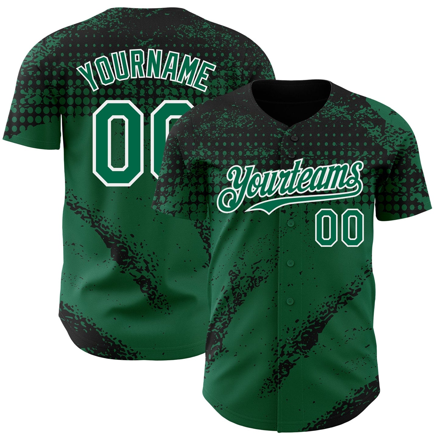 Custom Black Kelly Green-White Splash Grunge Fragment Authentic Baseball Jersey - Main View