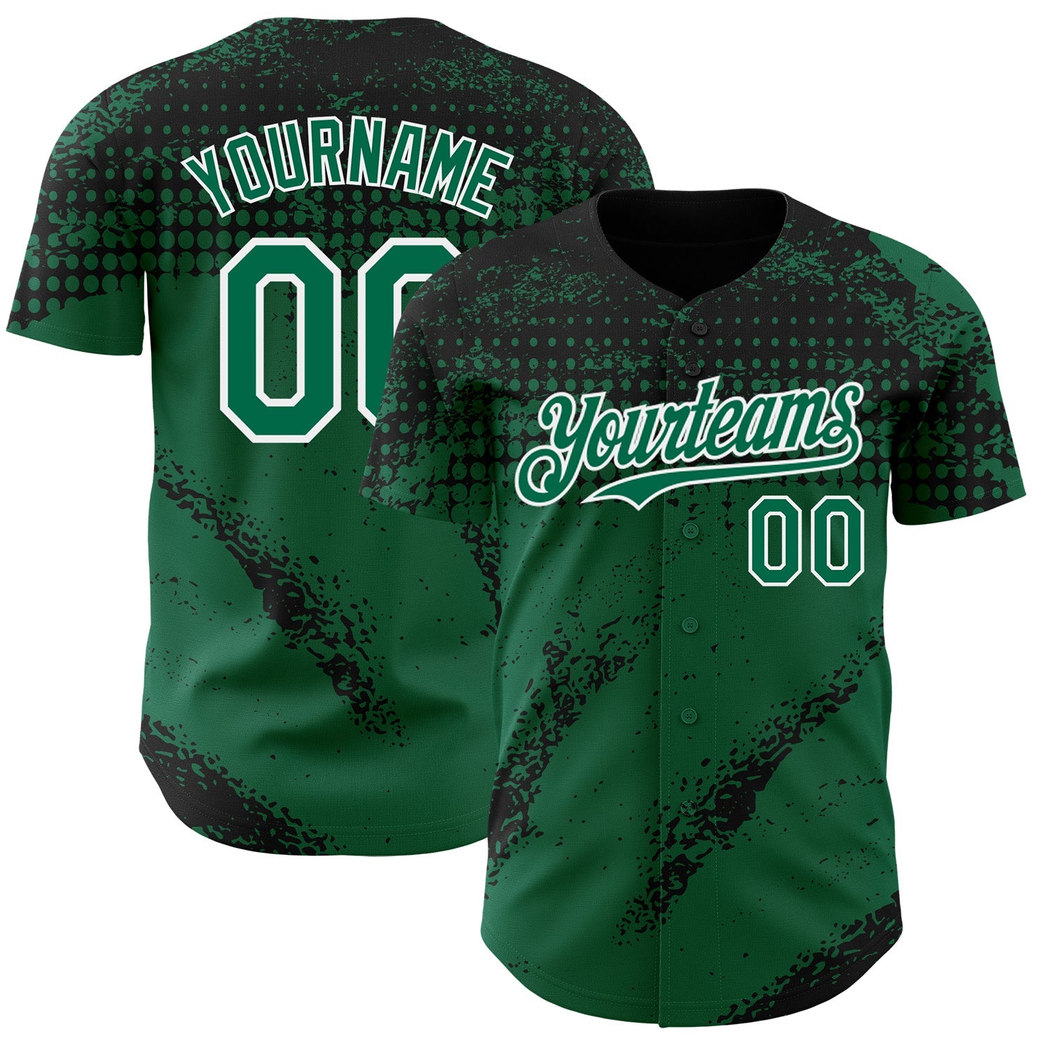 Custom Black Kelly Green-White Splash Grunge Fragment Authentic Baseball Jersey - Main View
