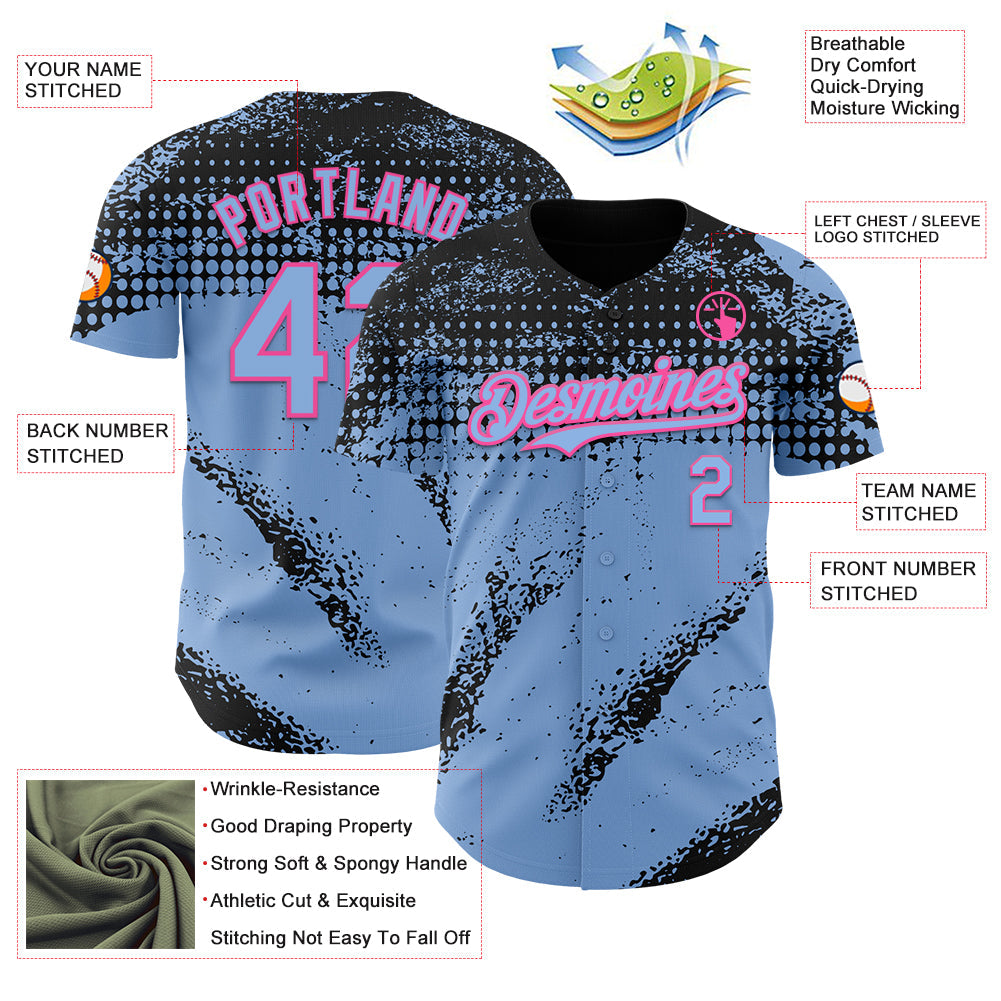 Custom Black Light Blue-Pink Splash Grunge Fragment Authentic Baseball Jersey view 3