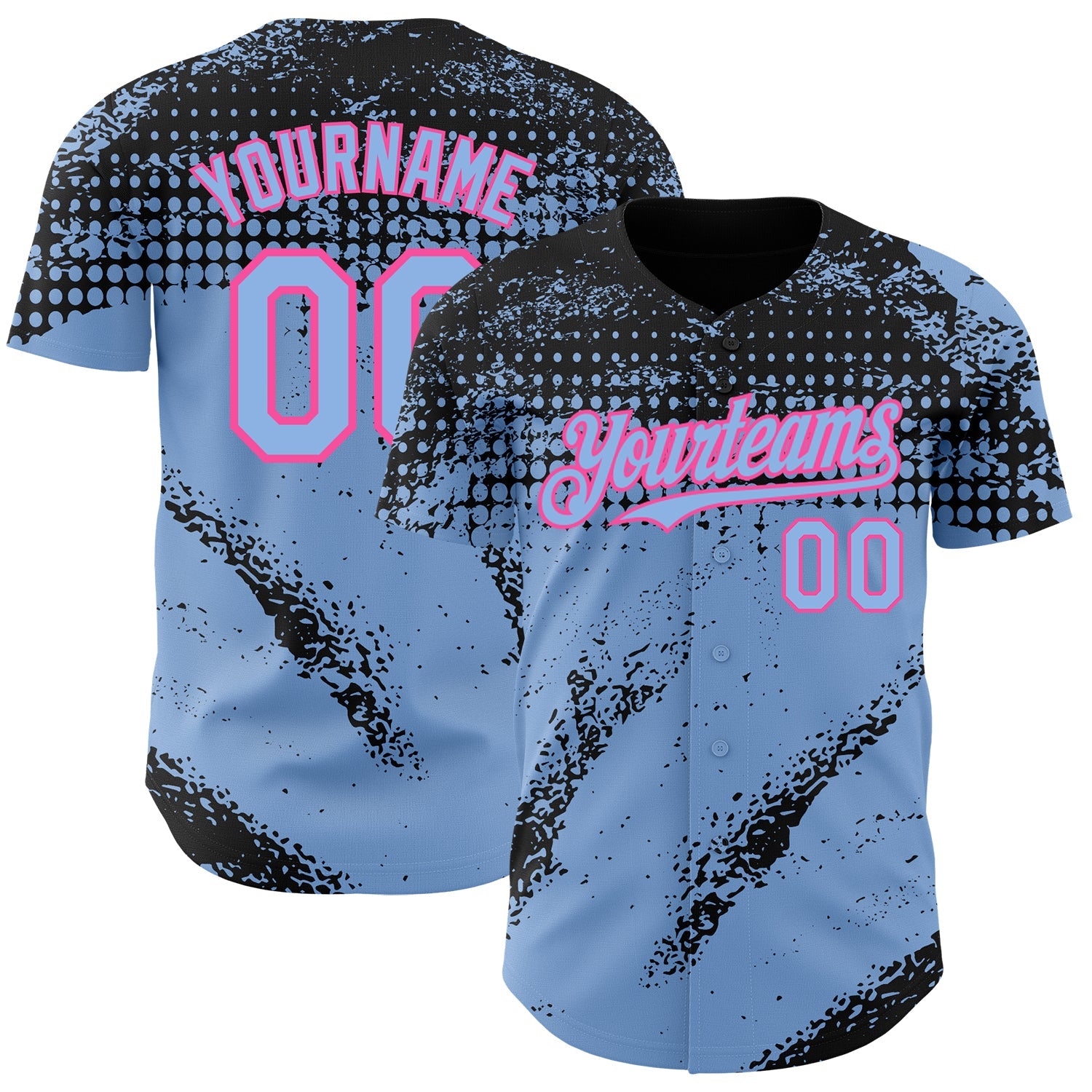 Custom Black Light Blue-Pink Splash Grunge Fragment Authentic Baseball Jersey - Main View