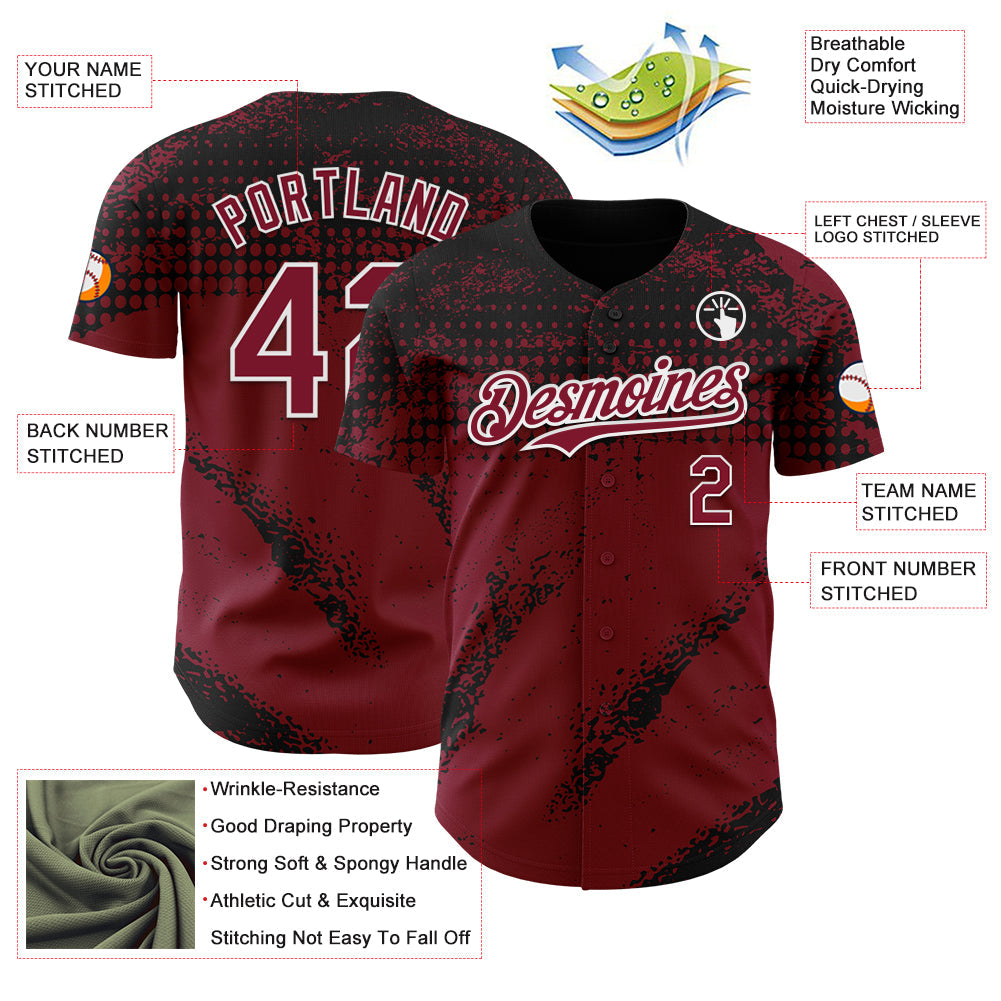 Custom Black Crimson-White Splash Grunge Fragment Authentic Baseball Jersey view 3