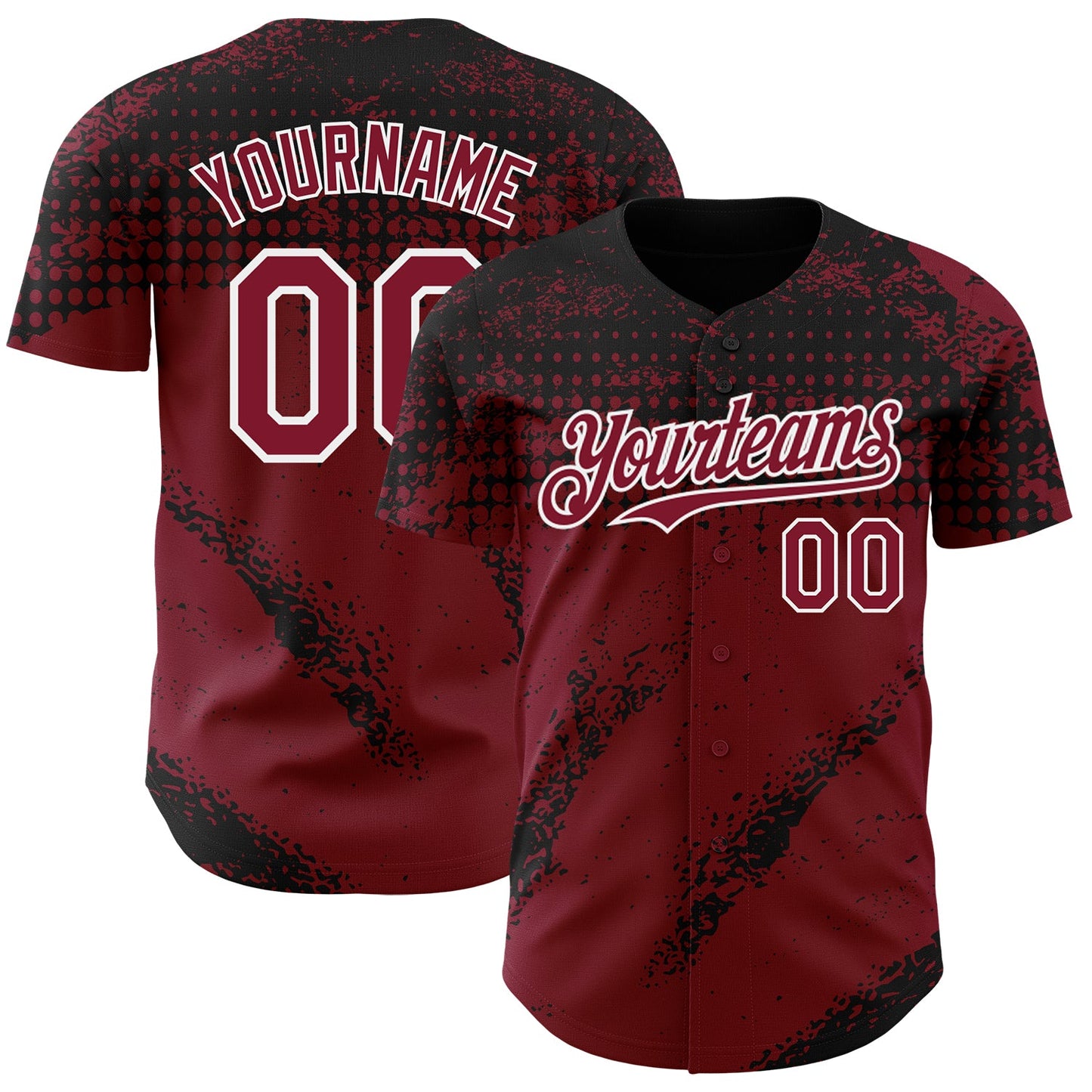 Custom Black Crimson-White Splash Grunge Fragment Authentic Baseball Jersey - Main View