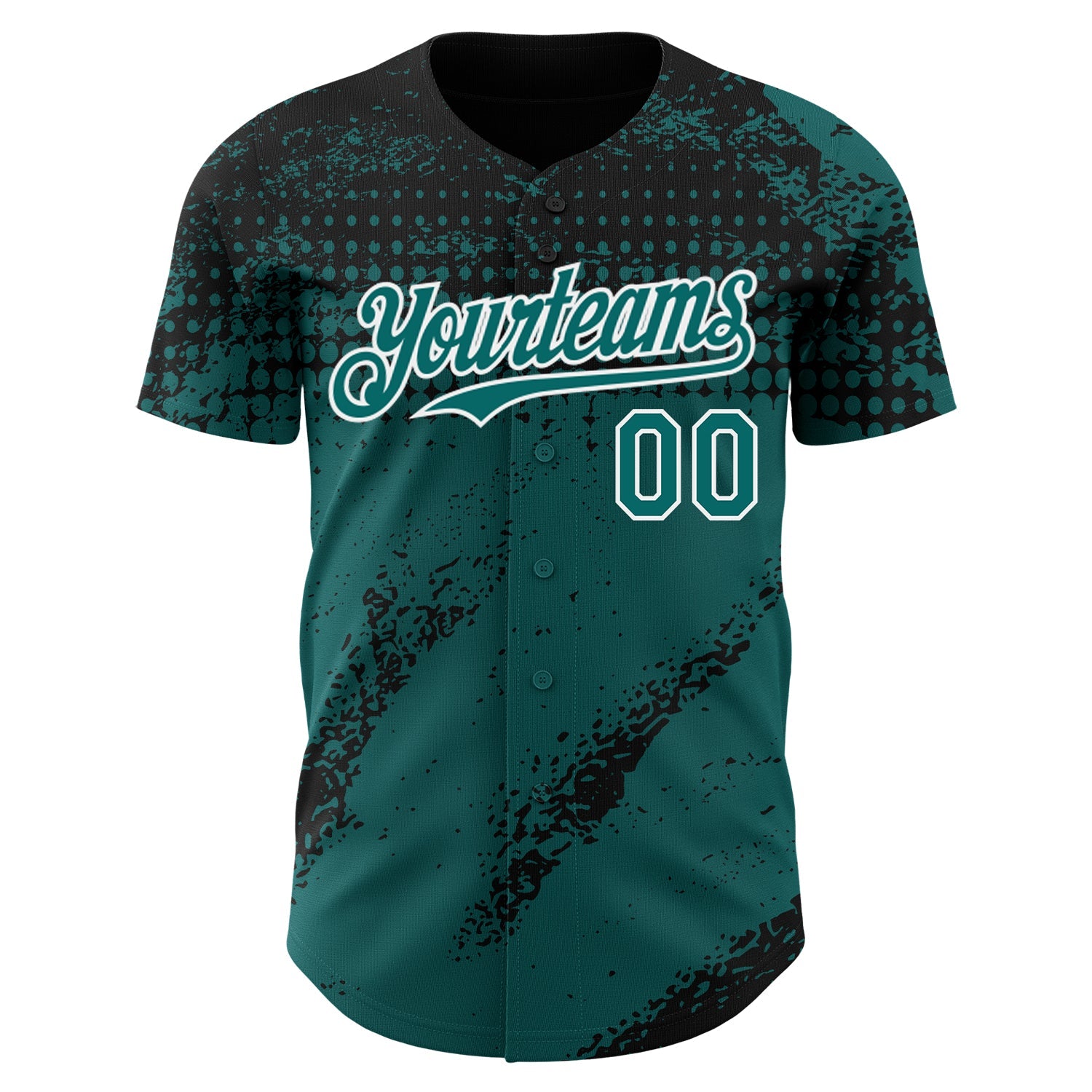 Custom Black Teal-White Splash Grunge Fragment Authentic Baseball Jersey view 2