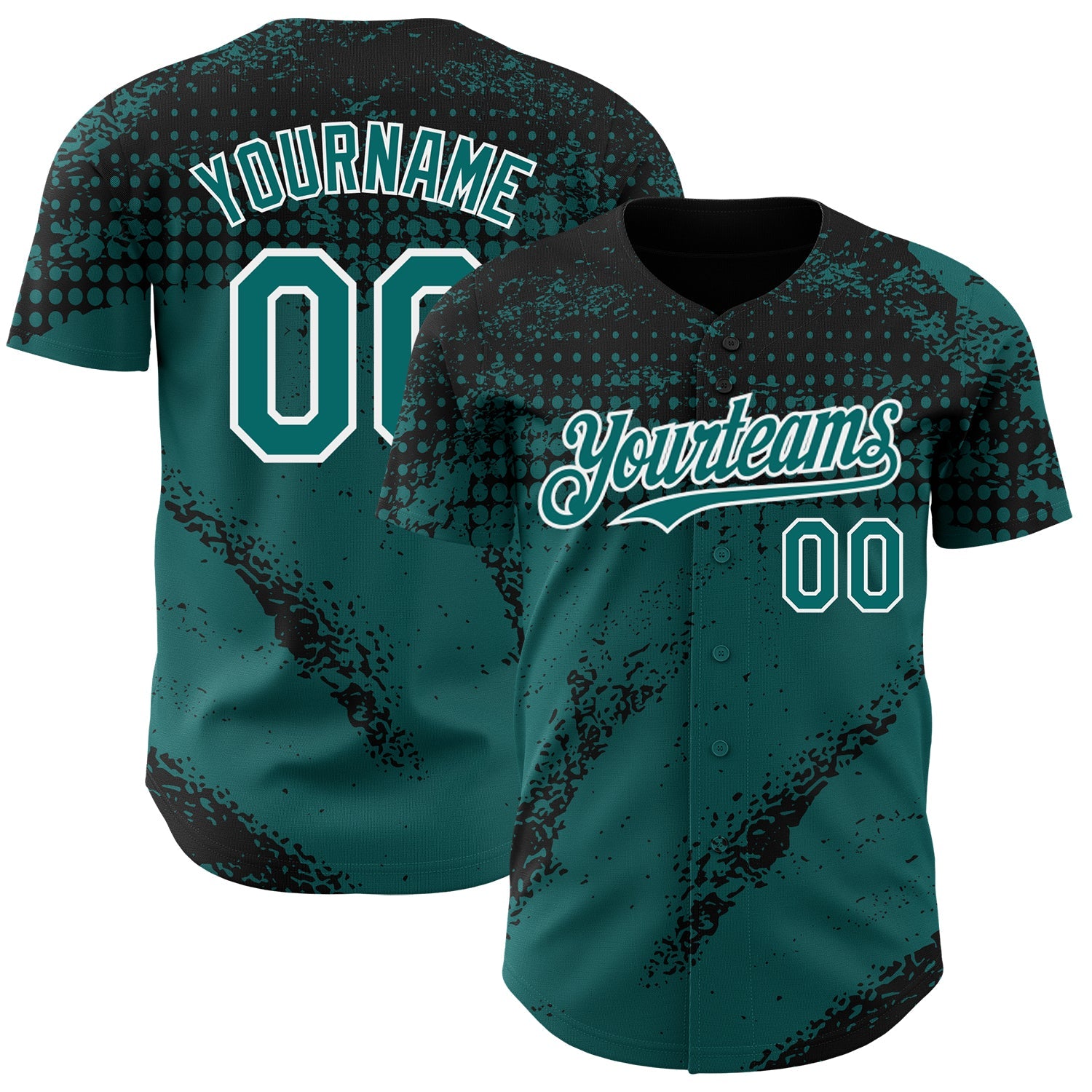 Custom Black Teal-White Splash Grunge Fragment Authentic Baseball Jersey - Main View