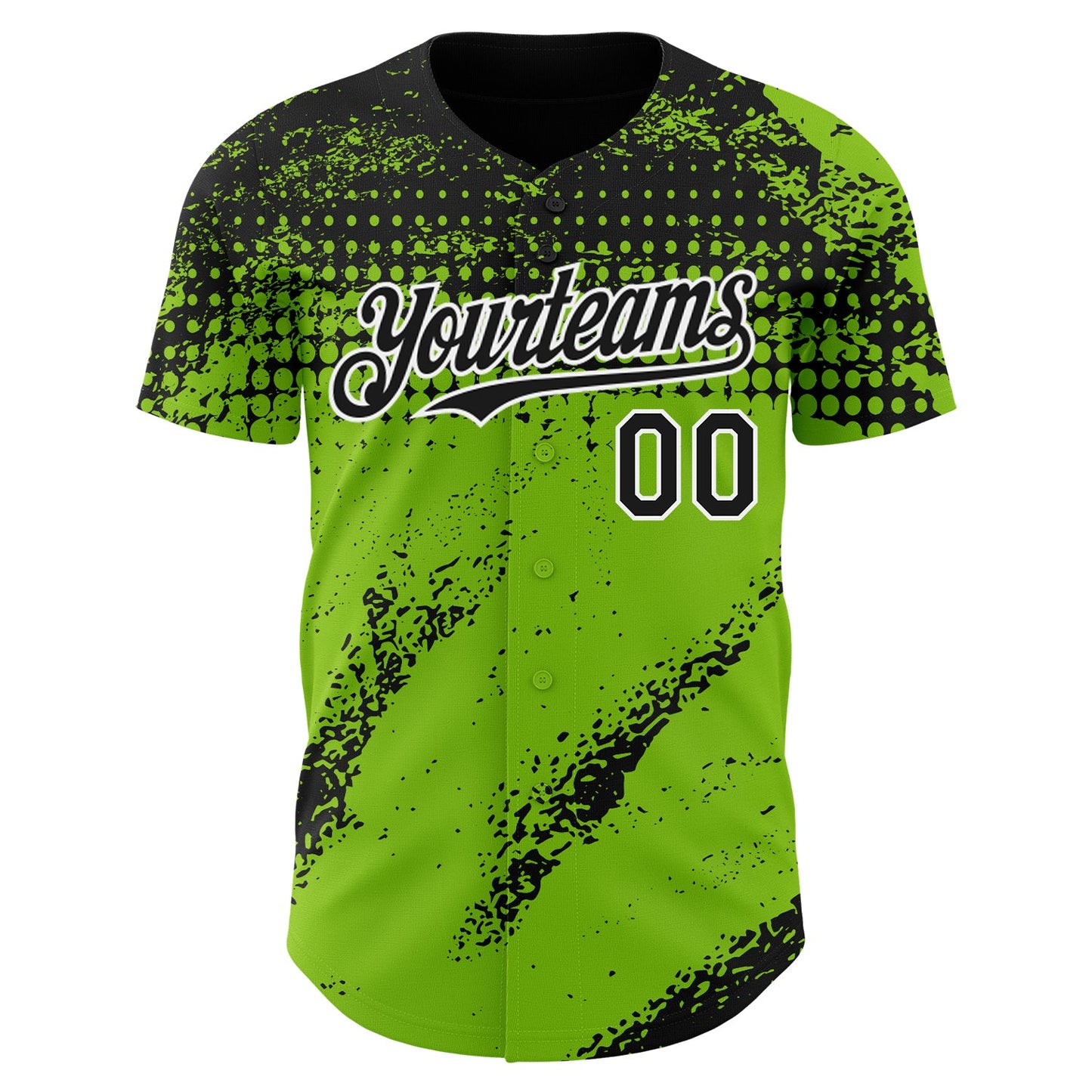 Custom Black Neon Green-White Splash Grunge Fragment Authentic Baseball Jersey view 2