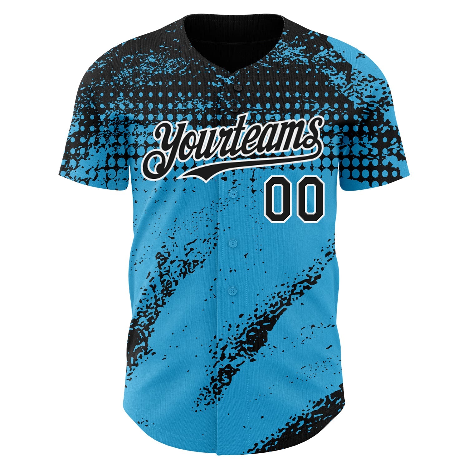 Custom Black Sky Blue-White Splash Grunge Fragment Authentic Baseball Jersey view 2
