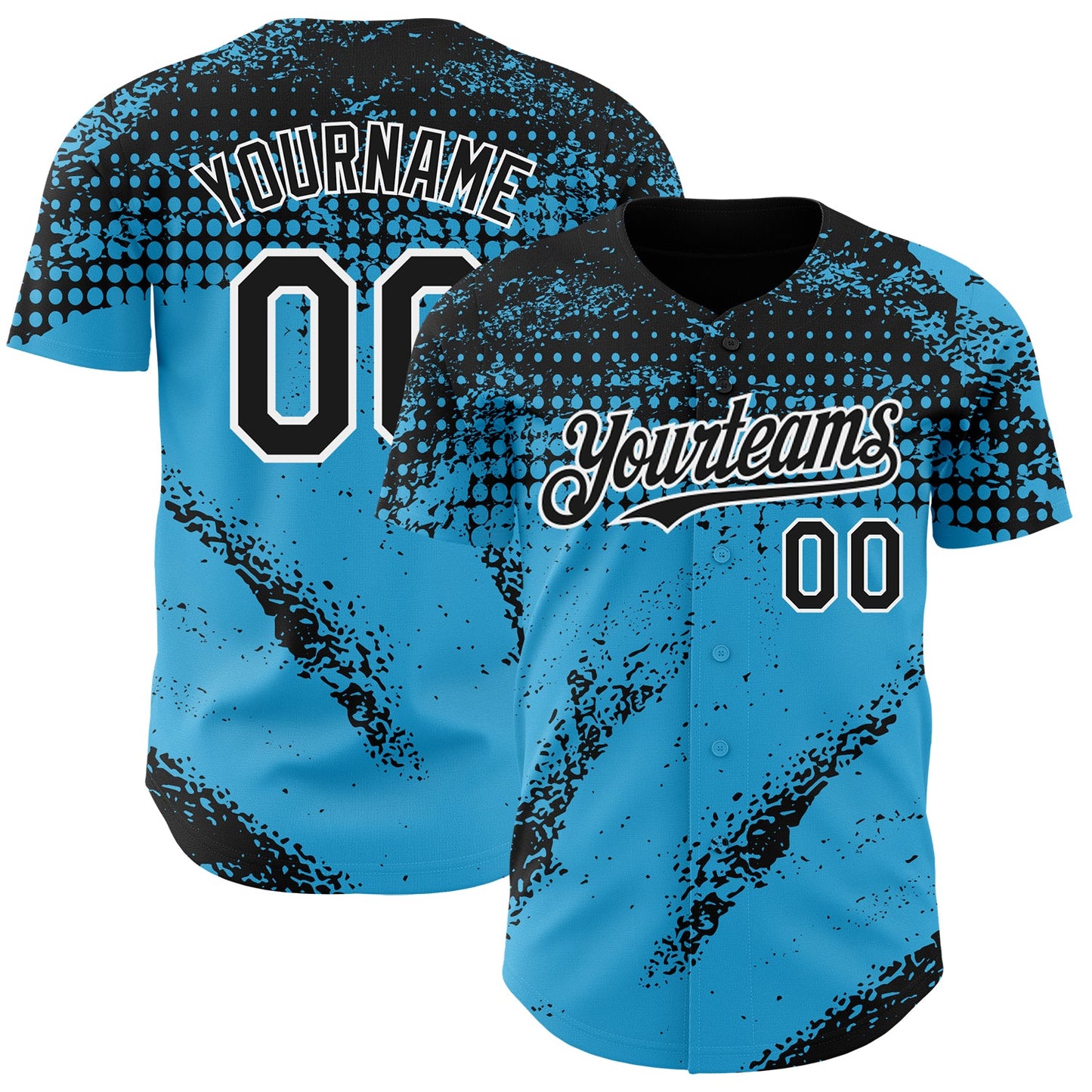 Custom Black Sky Blue-White Splash Grunge Fragment Authentic Baseball Jersey - Main View