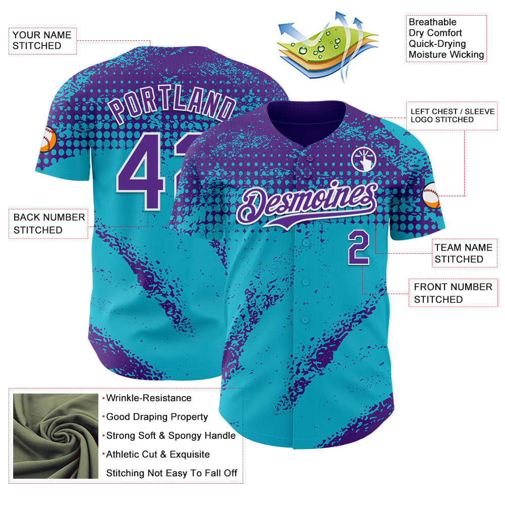 Custom Purple Lakes Blue-White Splash Grunge Fragment Authentic Baseball Jersey view 3