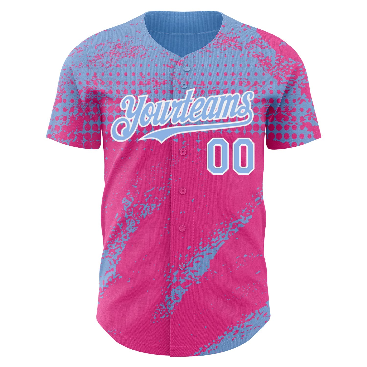 Custom Light Blue Pink-White Splash Grunge Fragment Authentic Baseball Jersey view 2