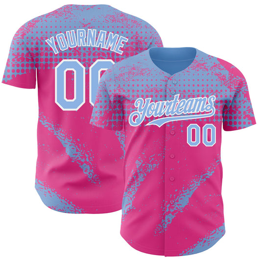 Custom Light Blue Pink-White Splash Grunge Fragment Authentic Baseball Jersey - Main View
