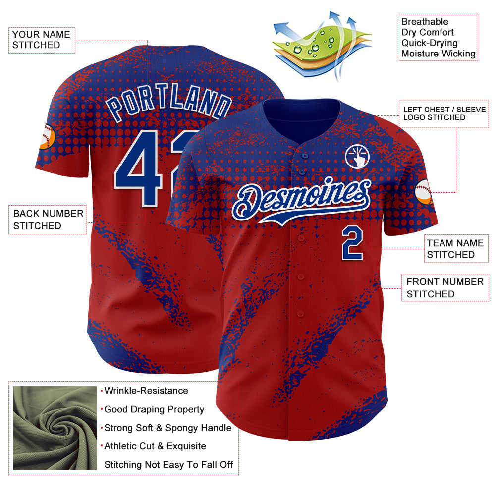 Custom Royal Red-White Splash Grunge Fragment Authentic Baseball Jersey view 3