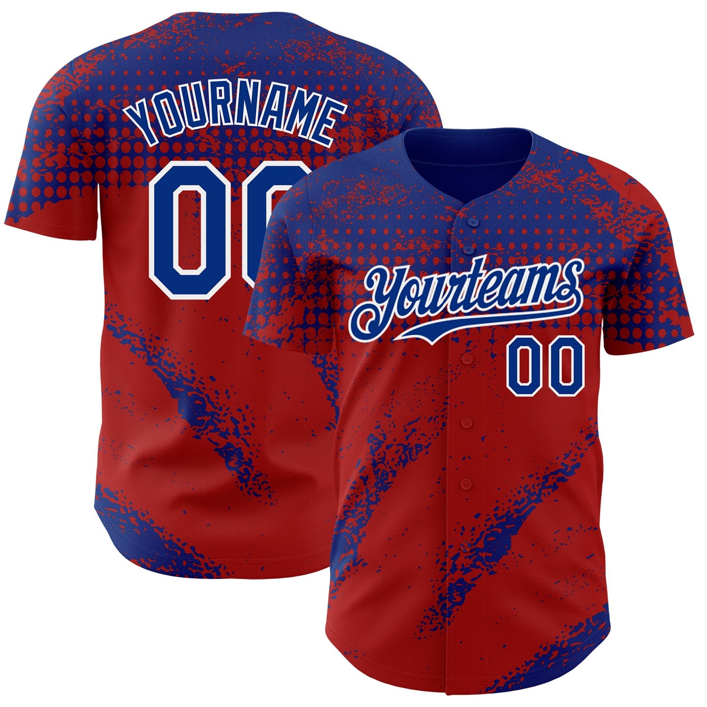 Custom Royal Red-White Splash Grunge Fragment Authentic Baseball Jersey - Main View