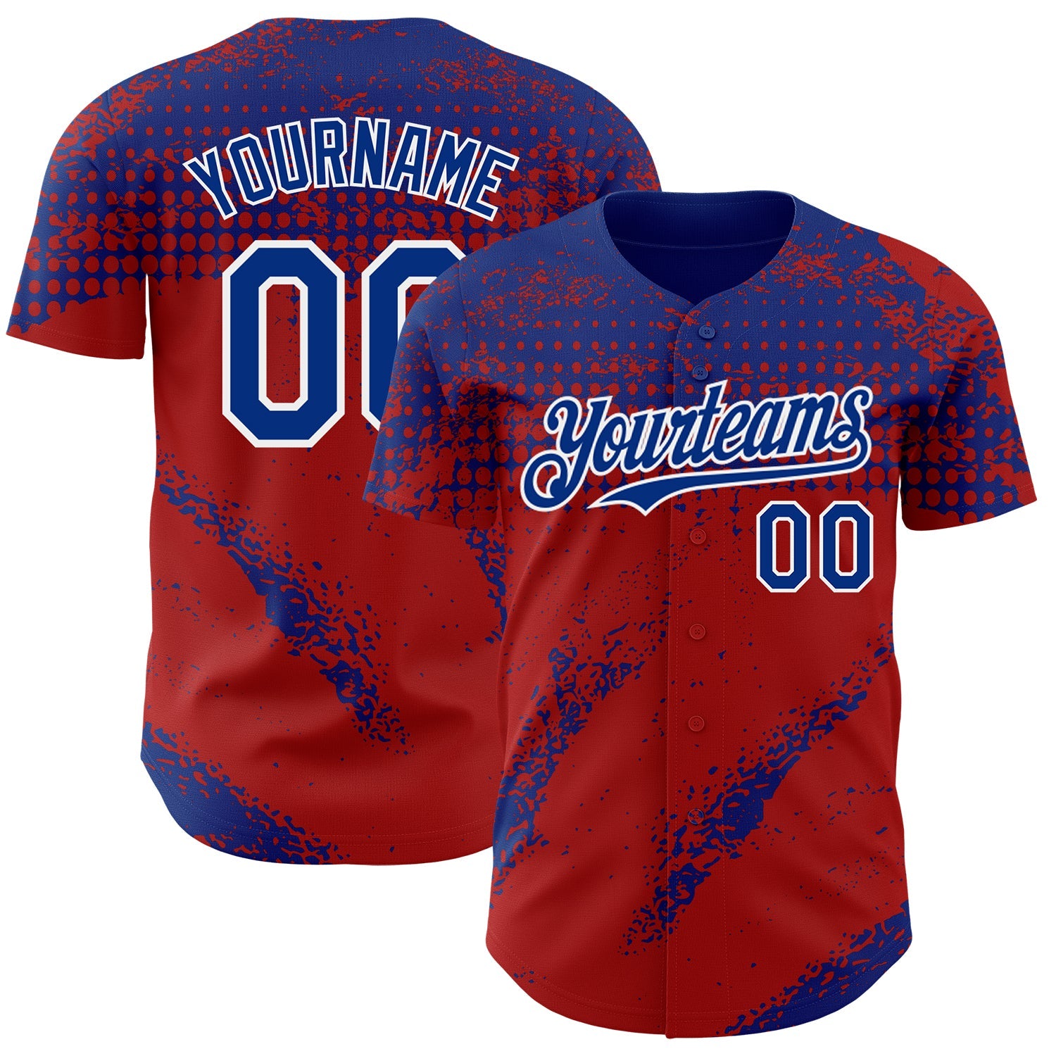 Custom Royal Red-White Splash Grunge Fragment Authentic Baseball Jersey - Main View