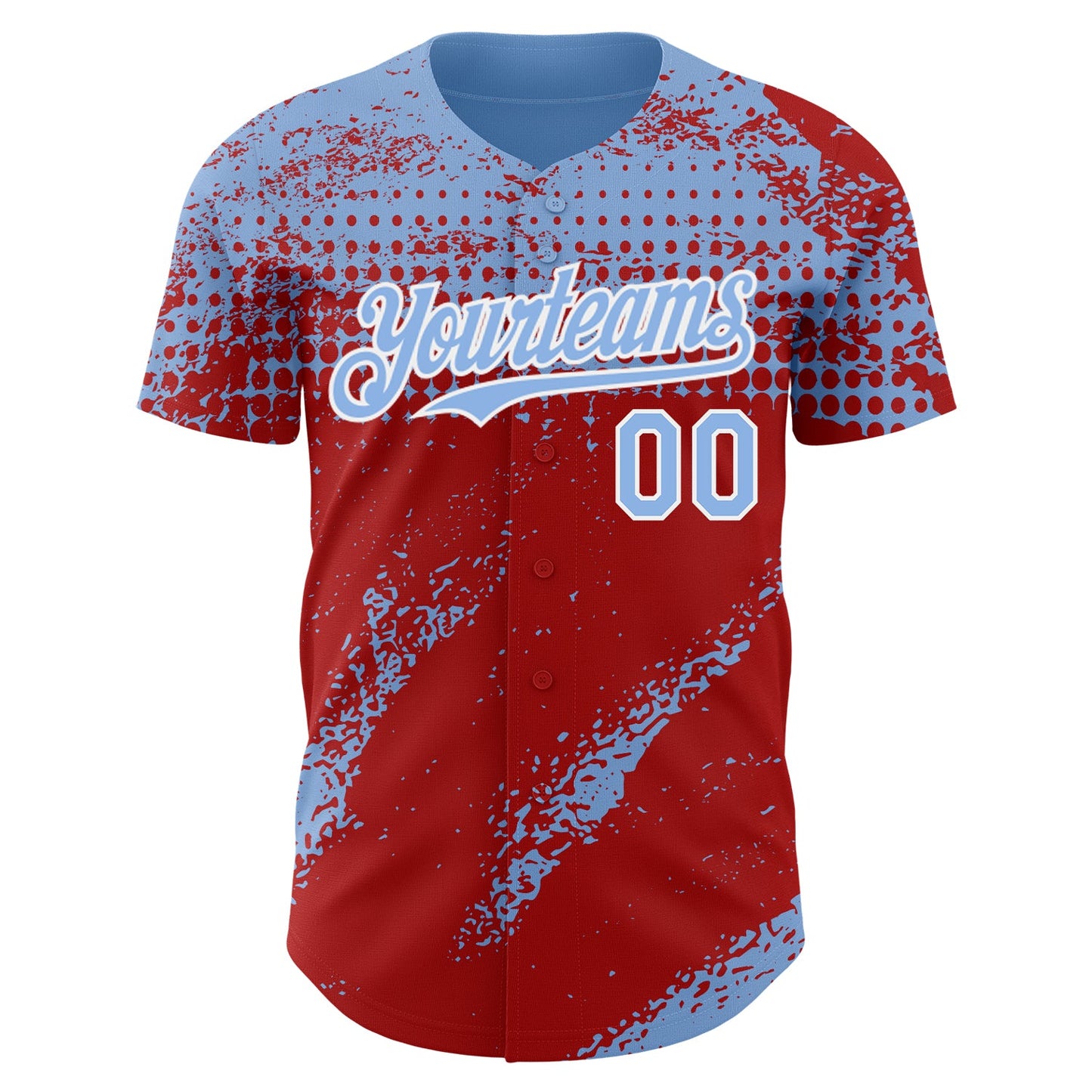 Custom Light Blue Red-White Splash Grunge Fragment Authentic Baseball Jersey view 2