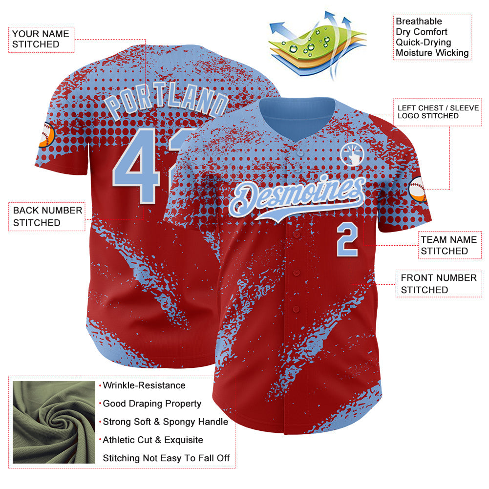 Custom Light Blue Red-White Splash Grunge Fragment Authentic Baseball Jersey view 3