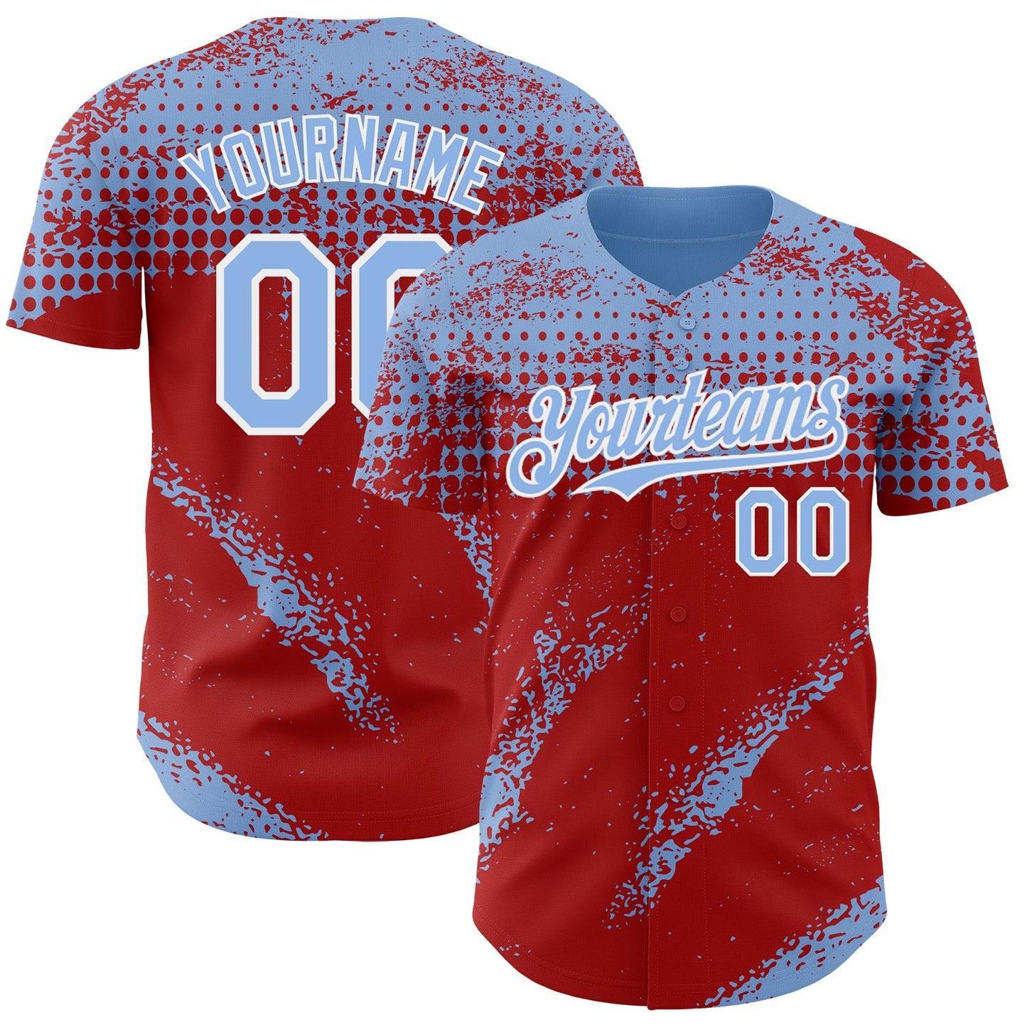 Custom Light Blue Red-White Splash Grunge Fragment Authentic Baseball Jersey - Main View