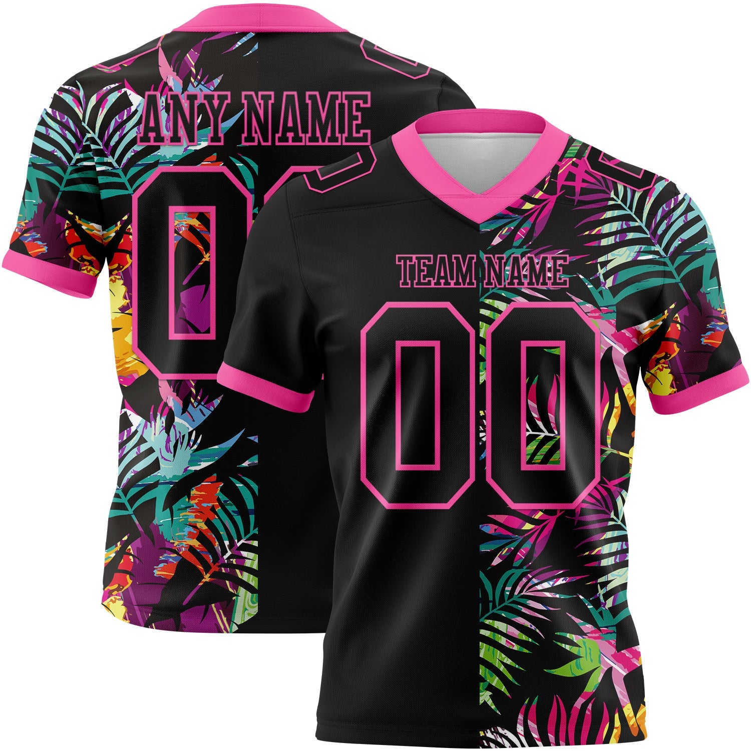 Custom Black Pink 3D Pattern Tropical Palm Leaves Authentic Football Jersey - Main View