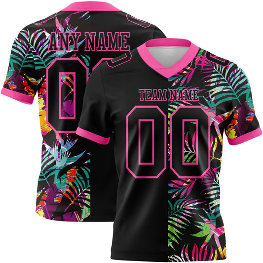 Custom Black Pink 3D Pattern Tropical Palm Leaves Authentic Football Jersey - Main View