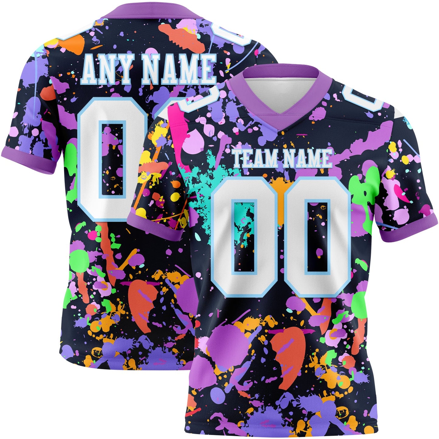 Custom Graffiti Pattern White Light Blue-Medium Purple 3D Pattern Splash Authentic Football Jersey - Main View