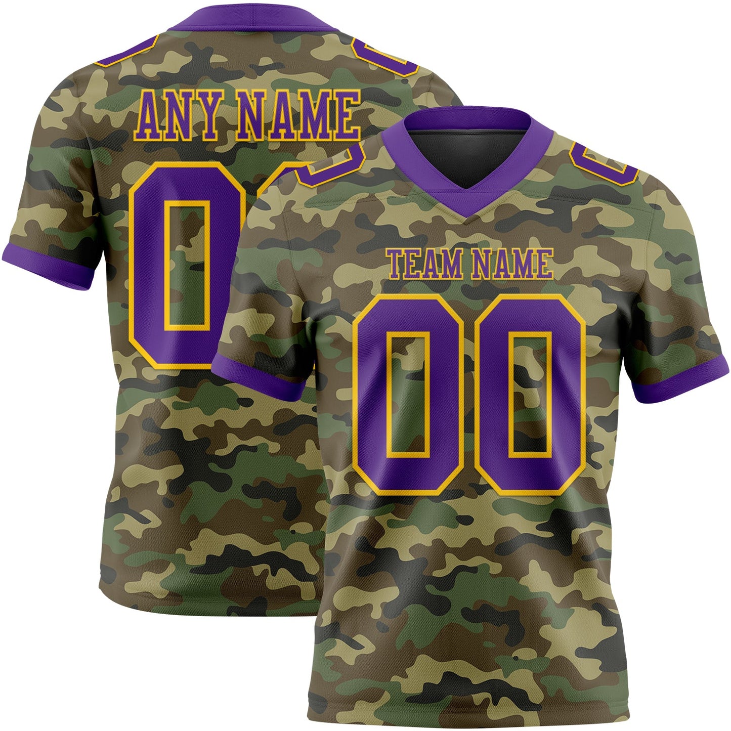 Custom Camo Purple-Yellow 3D Pattern Salute To Service Authentic Football Jersey - Main View