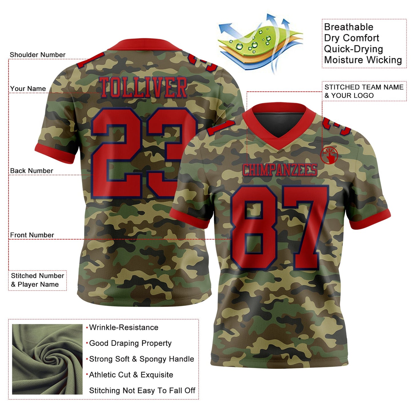 Custom Camo Red-Navy 3D Pattern Salute To Service Authentic Football Jersey view 3