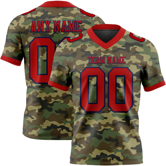 Custom Camo Red-Navy 3D Pattern Salute To Service Authentic Football Jersey - Main View