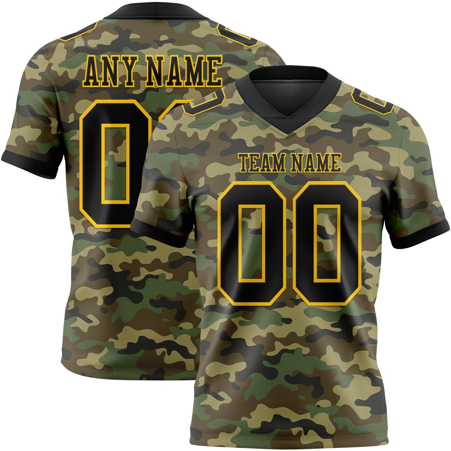 Custom Camo Black-Yellow 3D Pattern Salute To Service Authentic Football Jersey - Main View