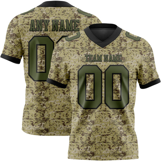 Custom Camo Olive-Black 3D Pattern Salute To Service Authentic Football Jersey - Main View