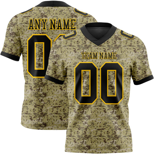 Custom Camo Black-Yellow 3D Pattern Salute To Service Authentic Football Jersey - Main View