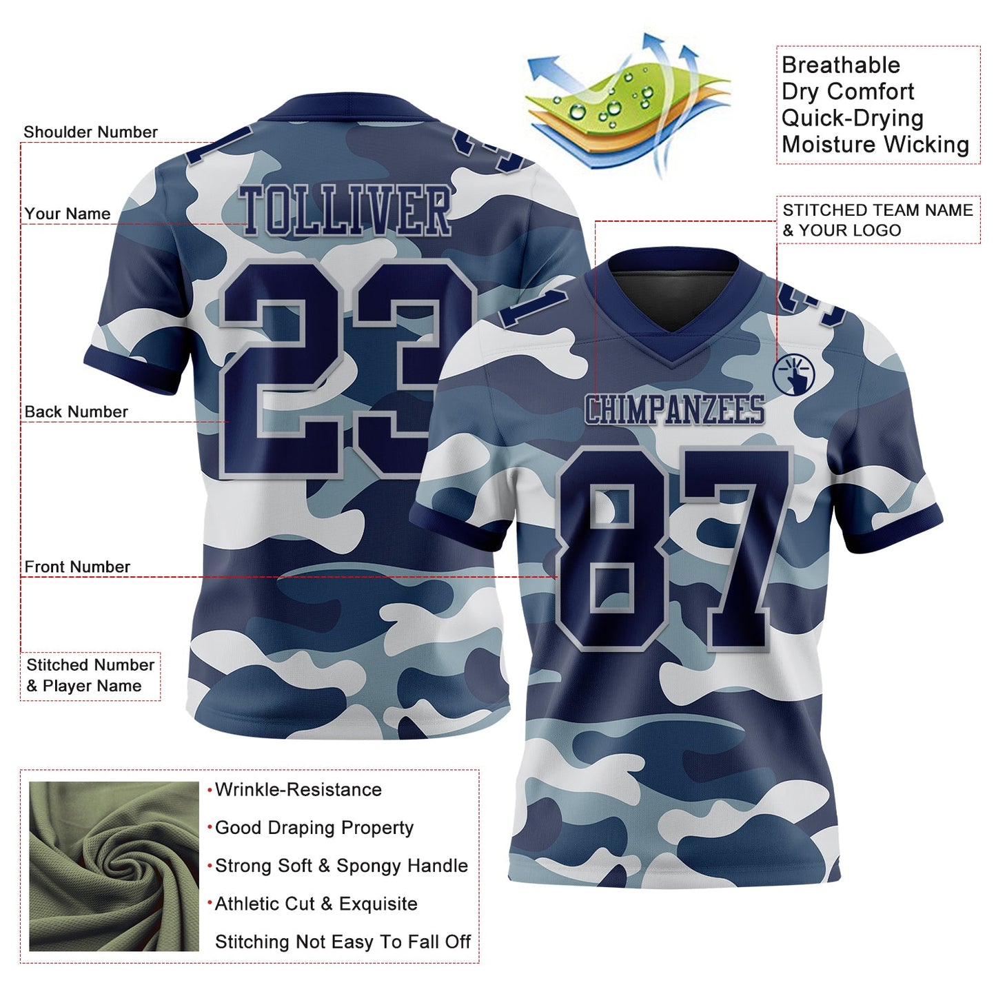 Custom Camo Navy-Gray 3D Pattern Salute To Service Authentic Football Jersey view 3