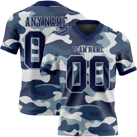 Custom Camo Navy-Gray 3D Pattern Salute To Service Authentic Football Jersey - Main View