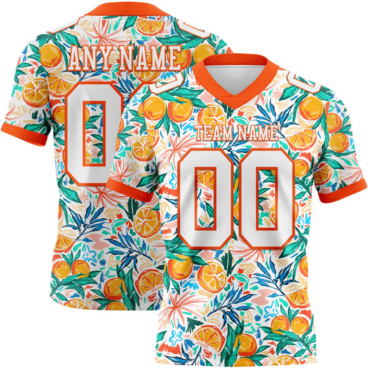 Custom White Orange 3D Pattern Fruit Authentic Football Jersey - Main View