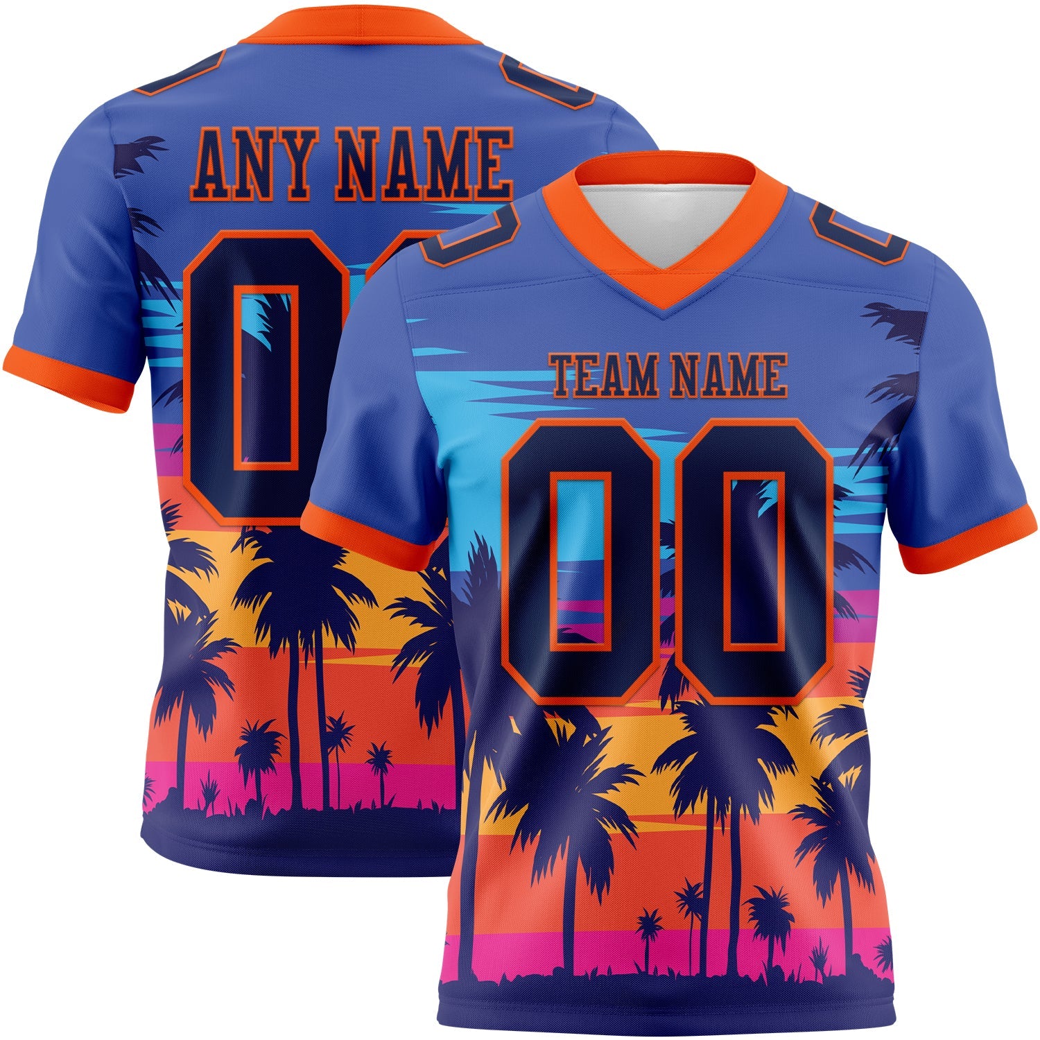 Custom Royal Navy-Orange 3D Pattern Tropical Palm Trees Authentic Football Jersey - Main View