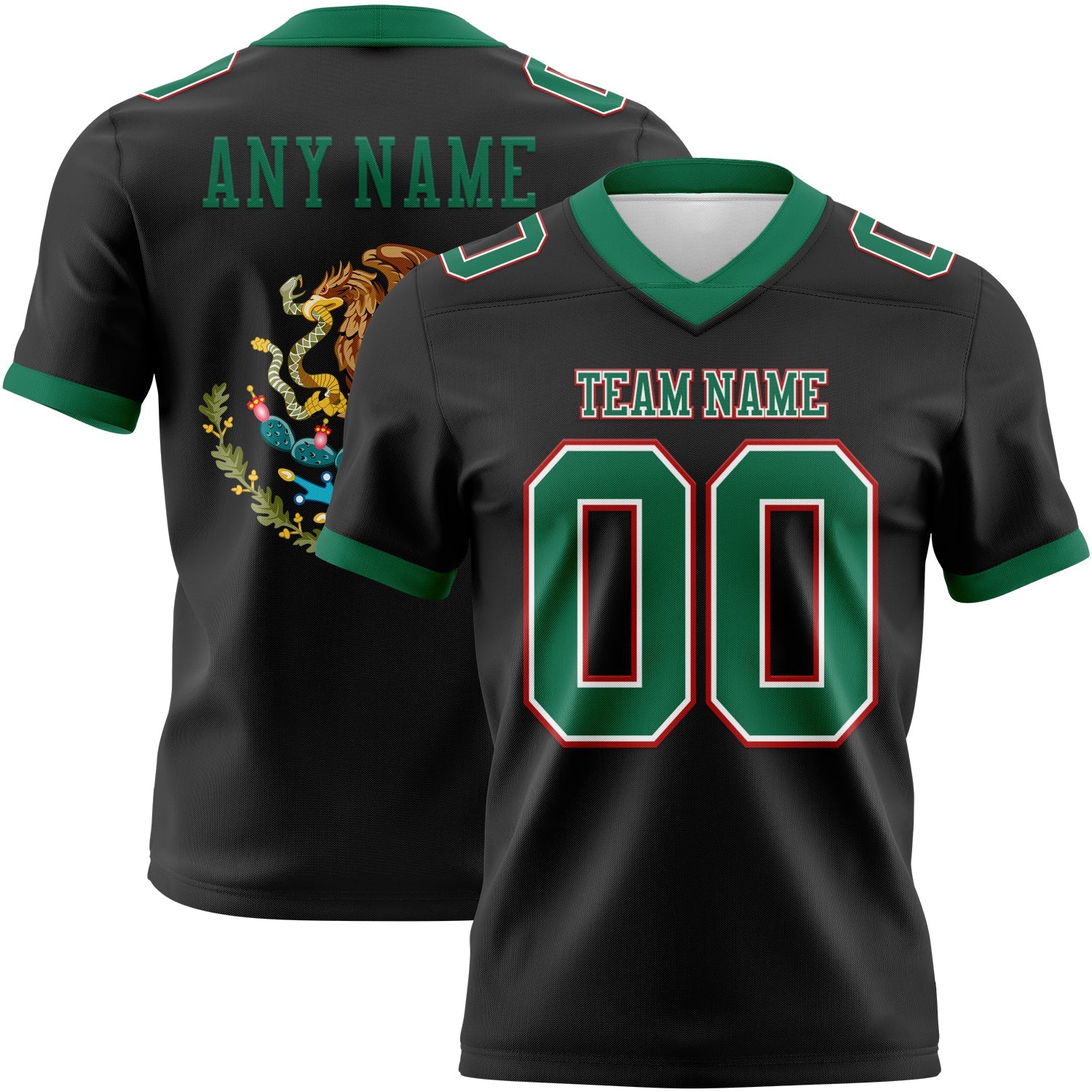 Custom Black Kelly Green White-Red 3D Pattern Mexico Authentic Football Jersey - Main View