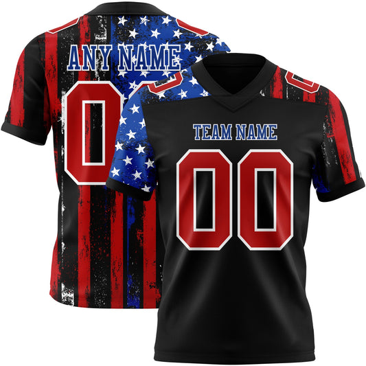 Custom Black Red Royal-White 3D Pattern American Flag Authentic Football Jersey - Main View