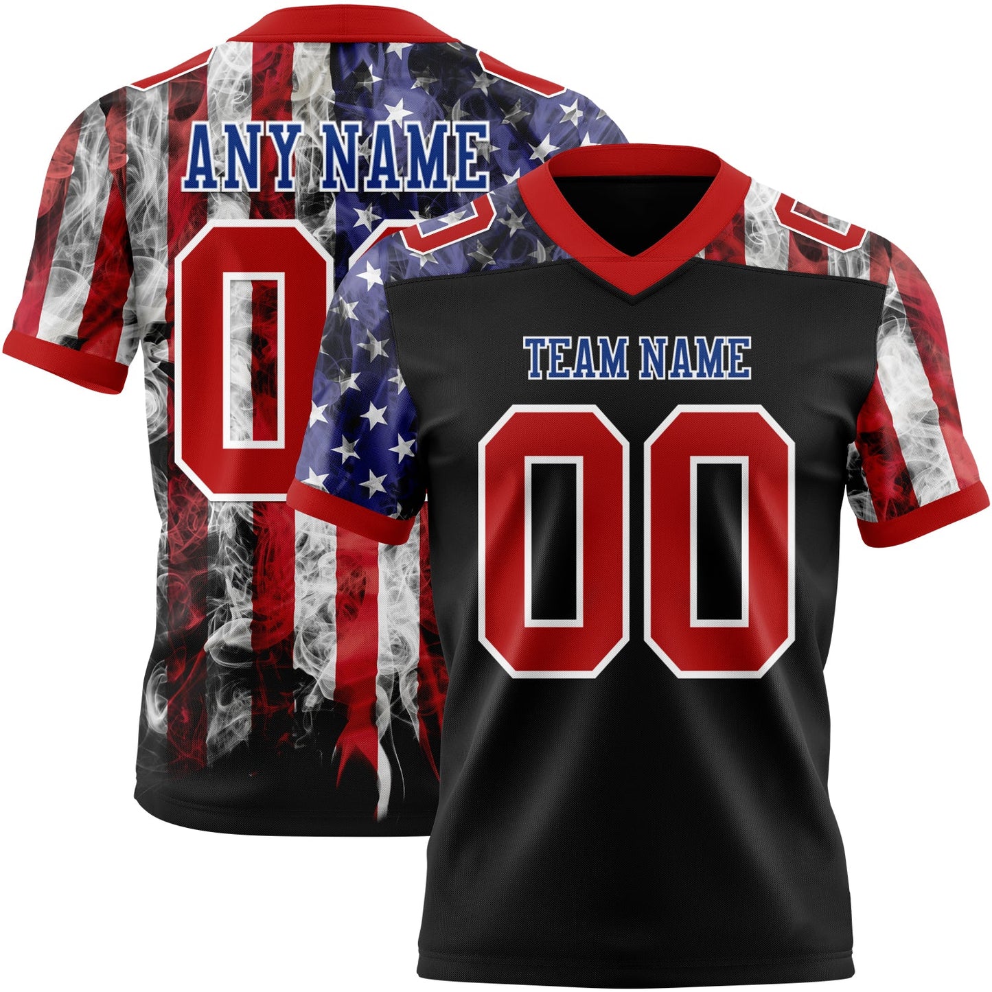 Custom Black Red Royal-White 3D Pattern American Flag Authentic Football Jersey - Main View