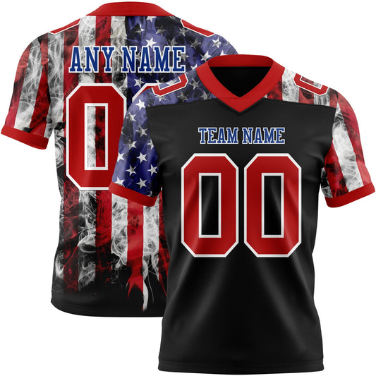 Custom Black Red Royal-White 3D Pattern American Flag Authentic Football Jersey - Main View